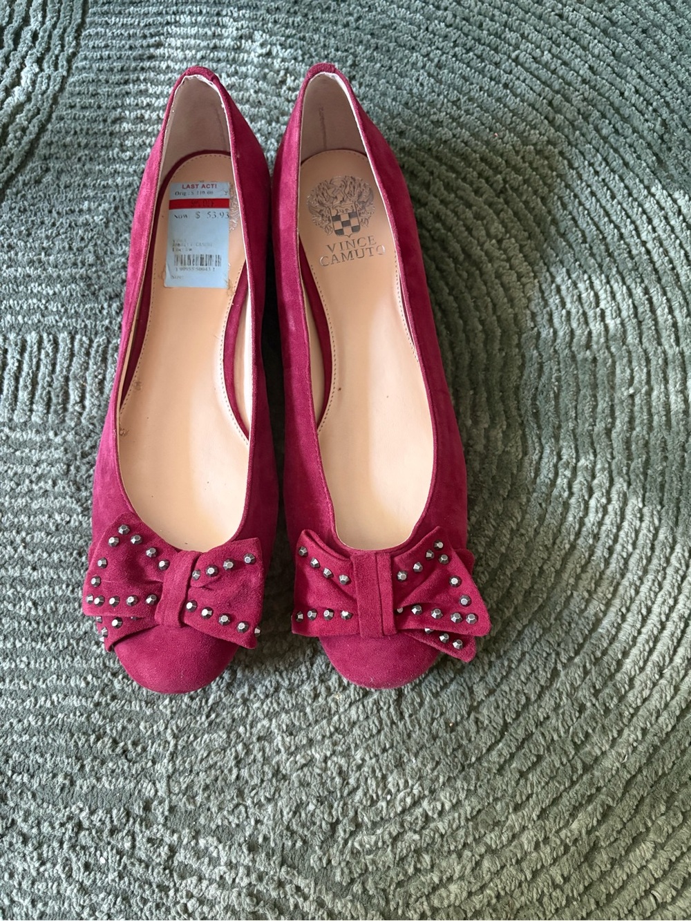 Vince Camuto Deep Pink Suede Studded Bow Flats